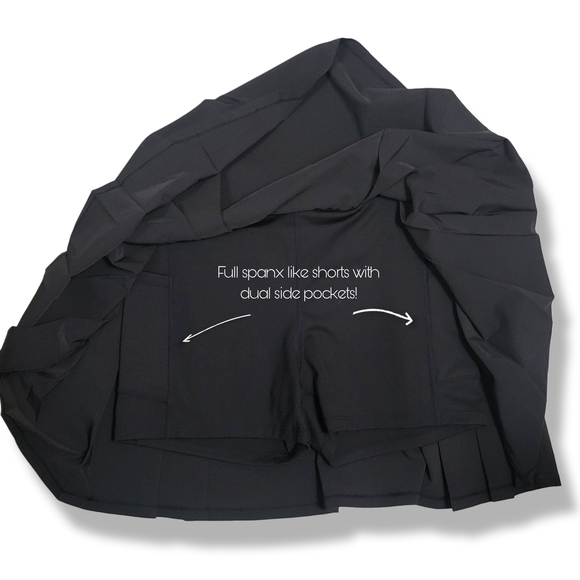 🌿LASLULU Women's Pleated Pickleball Skirt Built-in Shorts Black Sz Med NWT - Picture 4 of 10